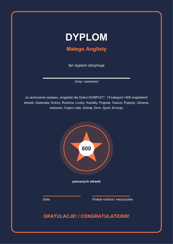 Dyplom Małego Anglisty, prawdziwa strona z pliku PDF